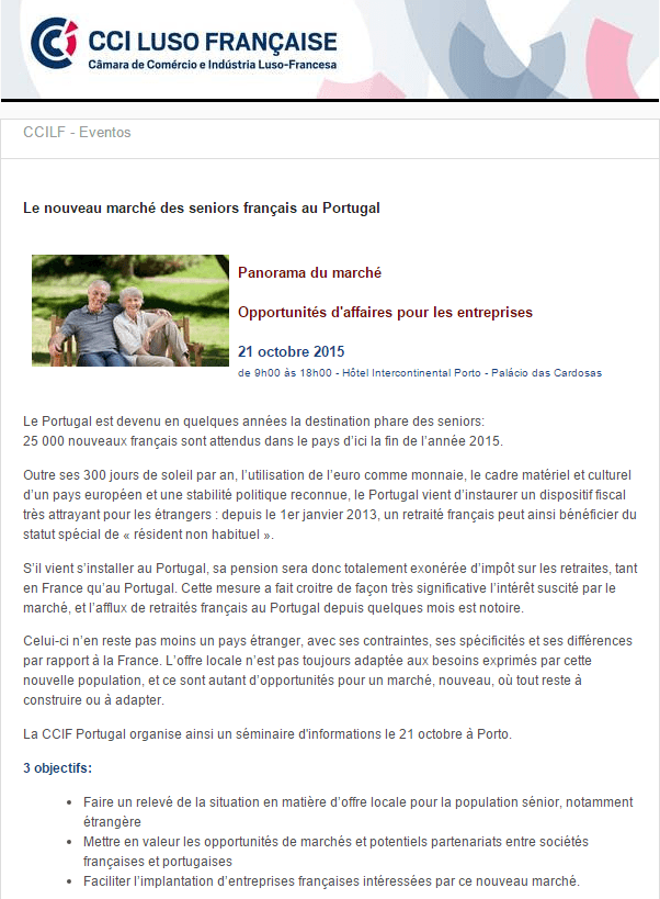 Séminaire CCILF - 21 octobre - Le nouveau marché des seniors français au Portugal