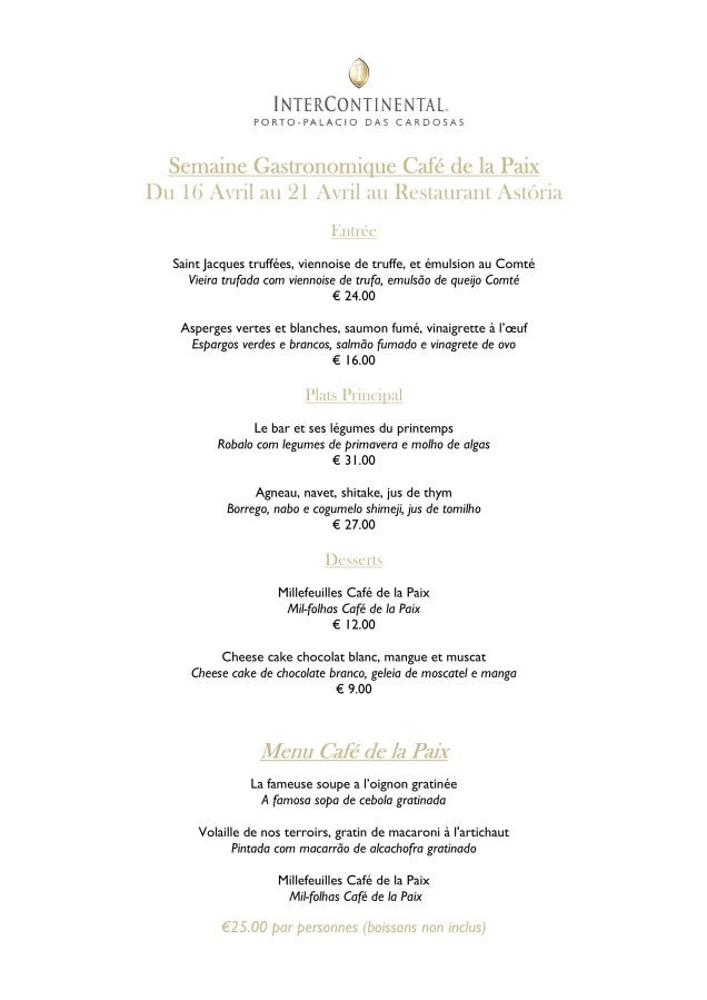 Menu Café de la Paix
